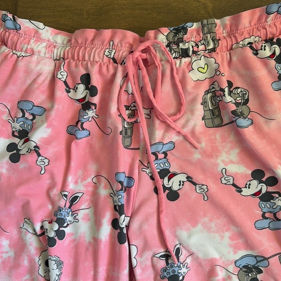 Disney Mickey Mouse Wide Leg Pink Pajama Pants Pockets Drawstring Large - Picture 2 of 6